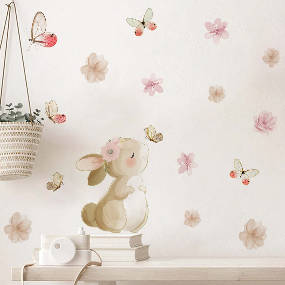 Cartoon Rabbit Flowers Butterf - огляд і ціна Baby Nursery Decor Girl